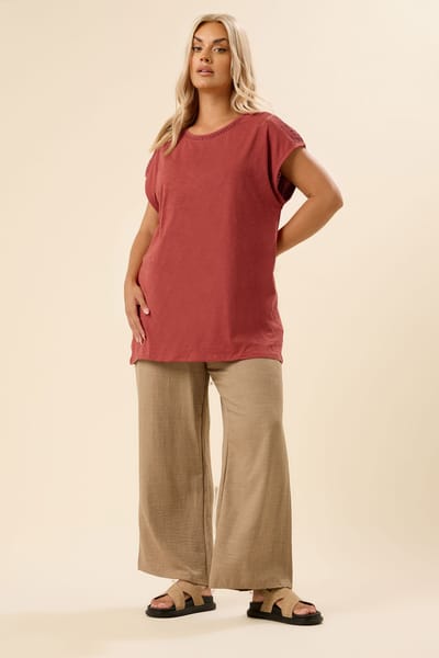 Yours Tshirt Van Zacht Katoen Met Gehaakte Rand In Roestoranje Size 42