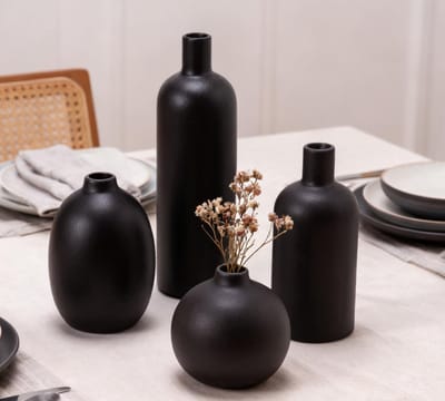 decoratieve vazen, minimalistische kleine vazen, keramische bloemenvaas voor pampasgras, woonkamer (06 zwart)