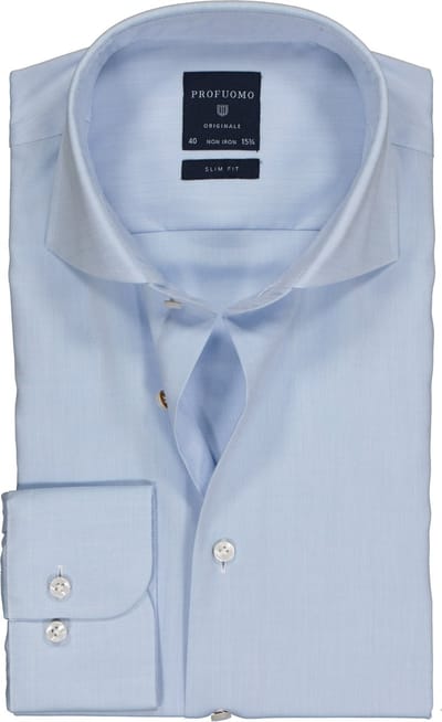 Profuomo slim fit overhemd - twill - lichtblauw - Strijkvrij - Boordmaat: 45 (EU maat: XXL)