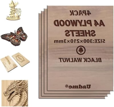 A4 Plywood Platen 3mm 4 Stuks voor Houtbewerking, Modelleren, Schilderen en Graveren, Onbewerkt Hout voor Creatieve Projecten
