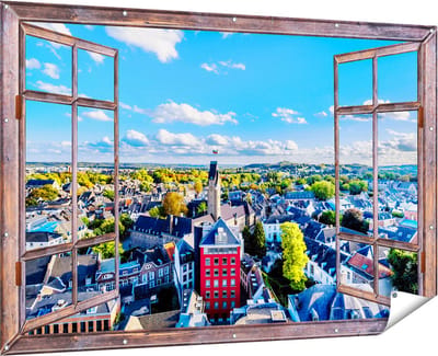 Gards Tuinposter Doorkijk Maastricht Stad met Huizen - 180x120 cm - Tuindoek - Tuindecoratie - Wanddecoratie buiten - Tuinschilderij