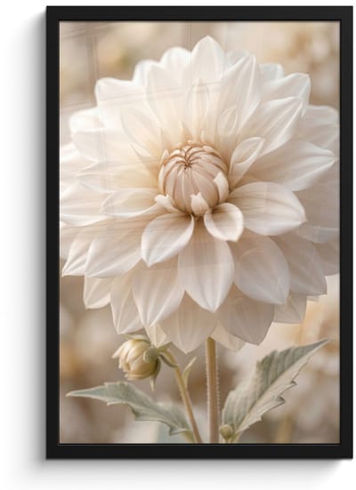 Poster in lijst - Fotolijst 40x60 cm - Posters - Bloem - Dahlia - Wit - Posterlijst zwart - Decoratie - Wanddecoratie woonkamer - Muurdecoratie slaapkamer
