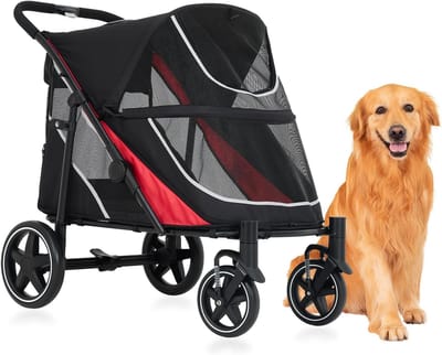 Grote Hondenbuggy voor Grote Honden - Robuuste Hondenwandelwagen met All-Terrain Wielen - Opvouwbaar - Zwart/Roestbruin - 112x65x100 cm