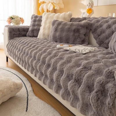 Konijn Pluche Bankhoes Winter Verdikking Warme Pluche Kussens Antislip Woonkamer Lederen Bank Rugleuning Armleuningen Super Zacht 30x50 pillowcase1pcs