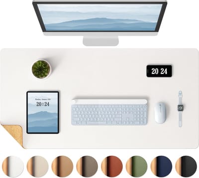 Bureauonderlegger Kurk PU Leer - Bureau mat Muismat - Bureau Organisatie - Dubbelzijdig Ontwerp - 96x43cm - Off-White