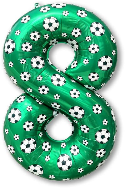 LUQ – Folieballon Voetbal 8 Jaar – 86 cm – Groen-Zwart-Wit – Football Party Versiering – Feest Decoratie – Helium Ready