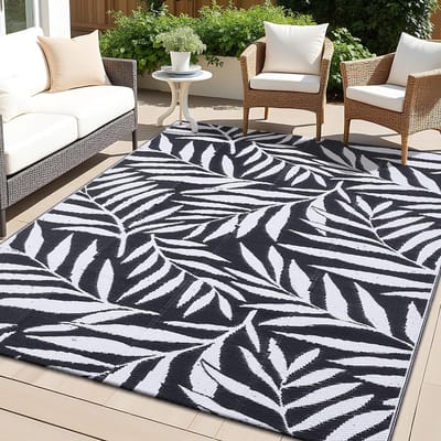 Dailygoods- Buitentapijt 150 x 240 cm - Waterdicht - UV-bestendig - Omkeerbaar - Duurzaam - Dubbelzijdig design met bladpatroon - Vloerkleed