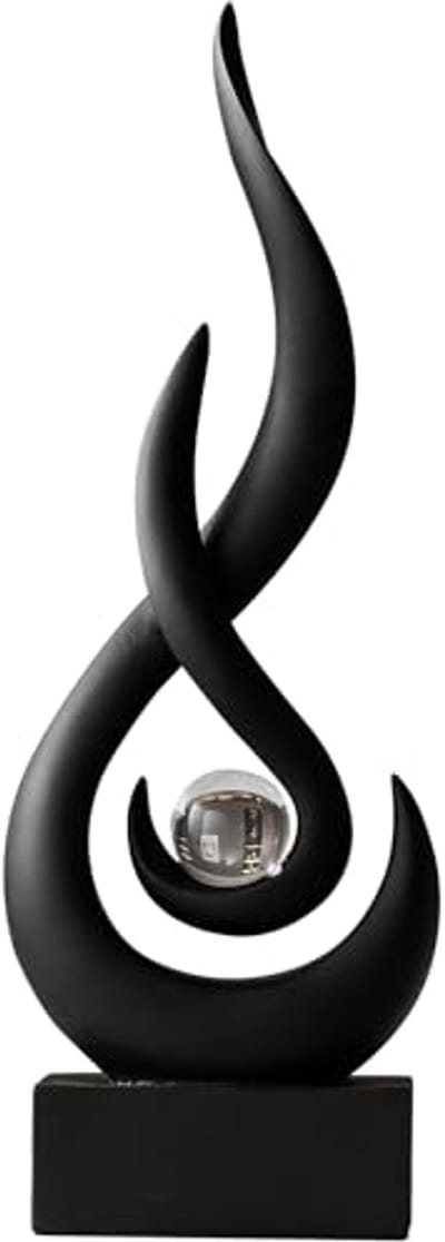 Abstracte zwarte sculptuur vlam met glazen bal - Uniek middelpunt voor moderne decoratie