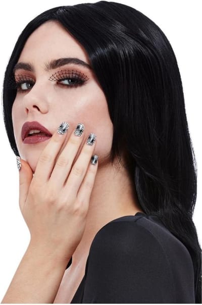 Smiffys - Spiderweb Wimper- en nagelset - Zwart/Grijs