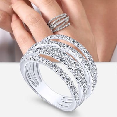 Huitan Mode Meerdere Lagen Kruis Vingerring met Schitterende CZ Steen Dagelijkse Draag Statement Ringen voor Vrouwen Feest Sieraden 8 gray