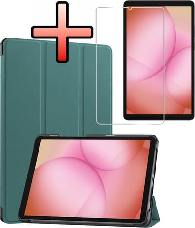 Hoes - Geschikt voor Samsung Galaxy Tab A11 - Met Screenprotector - Trifold Bookcase - Hard Cover - Hardcover Book Case - Tablet Hoesje - Donkergroen