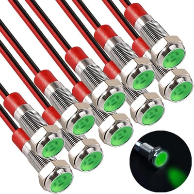 Set van 10 Waterdichte 6mm LED Indicatorlichten met 15cm Kabel voor Motoren, Voertuigen en Boten - AC/DC 12-24V Groen