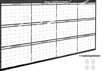 Huurdies - Jaarplanner 2026 - Gelamineerd - 118x84cm - Zwart - A0