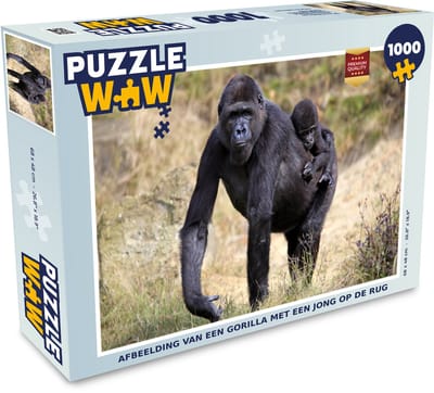 Puzzel Afbeelding van een Gorilla met een jong op de rug - Legpuzzel - Puzzel 1000 stukjes volwassenen