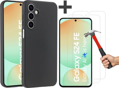 Hoesje geschikt voor Samsung Galaxy S24 FE hoesje zacht siliconen met 2 Stuks gehard glas Screenprotectors- Arara backcover - Zwart