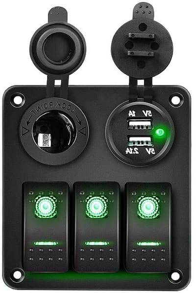 12V - 24V Marine Boot Auto Dual USB Slot Socket On-Off Rocker Schakelpaneel met LED, 3-Gang Combinatie Schakelaar voor Bootaccessoires en Auto-elektronica