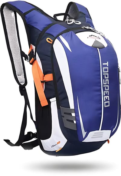 CarryQuest® - 18L Hydratatie Rugzak Zonder Waterzak - Waterafstotende Nylon Fietsrugzak met Reflecterende Strepen, Fluit, Flessenhouders & Rugventilatie - 45x24x15 cm - Blauw
