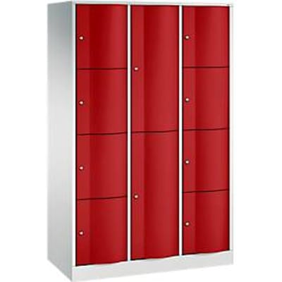 C+P Resisto combikast, 3 vakken, 10 vakken, B 1148 x D 540 x H 1950 mm, lichtgrijs/ruinrood