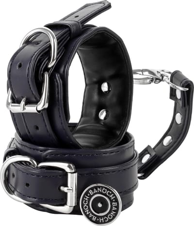 Banoch | handboeien van pu leer | blauw - zwart / zilver | bondage