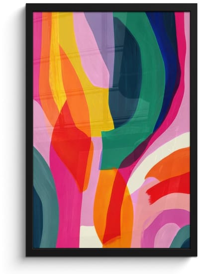 Poster in lijst - Fotolijst 40x60 cm - Posters - Vormen - Golvend - Abstract - Felroze - Posterlijst zwart - Decoratie - Wanddecoratie woonkamer - Muurdecoratie slaapkamer