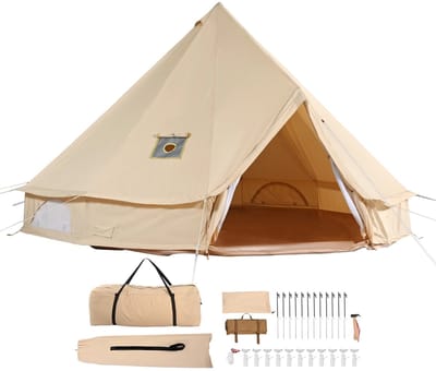 Sello! Canvas Tipi Tent – tent – bell tent – yurt tent – 4-seizoenen – TC-katoen – grondzeil – kachelopening – 6 personen – Ø 4 m