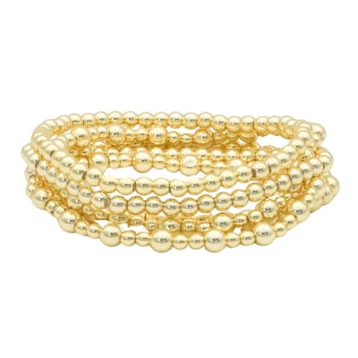Marama - armbanden set Nora Goud - damesarmband - stainless steel - gold plated - nikkelvrij - elastisch - bolletjes - set van 5 armbanden