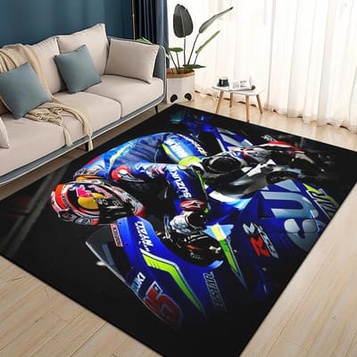 3D Raceauto S-SUZUKI Logo Motorfiets Tapijt Vloerkleed voor Woonkamer Slaapkamer Huis Sofa Decoratie, Kinderen spelen Antislip Vloermat 100*120cm