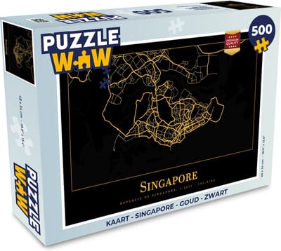 Puzzel Kaart - Singapore - Goud - Zwart - Legpuzzel - Puzzel 500 stukjes