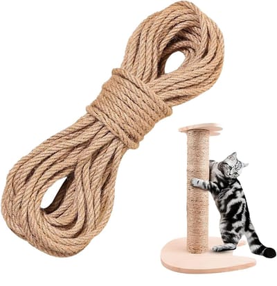 20m natuurlijk sisaltouw, 6mm sisal krabpaal koord met 2 lijmen, sisaltouw krabpaal touw, natuurlijk sisalband voor krabpaal vervanging, kattenaccessoires, knutselen, decoreren van huizen