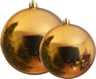 Decoris grote kerstballen - 2x stuks - goud - Dia 14 en 20 cm - kunststof - kerstversieringen