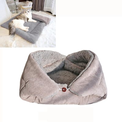 Winterwarm & knus bruin kattenhol – Zachte, met imitatiebont gevoerde en wasbare slaapzak voor huisdieren; ideaal voor de winter, binnengebruik en kittens.