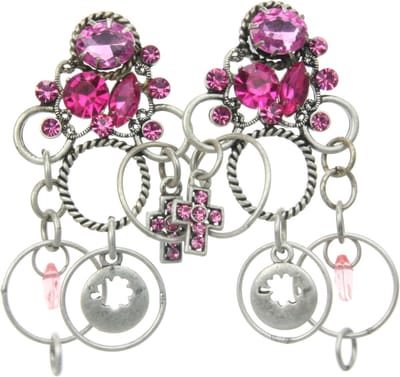 Behave - Oorstekers met Cirkelvormige Hangers en Steentjes - Roze