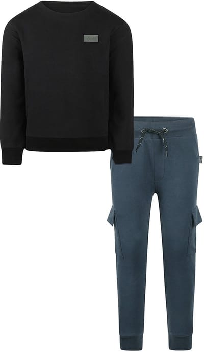 Koko Noko - Basic collection - Biologisch katoen - Kledingset - Joggingbroek Blauw - Sweater Zwart - Maat 92