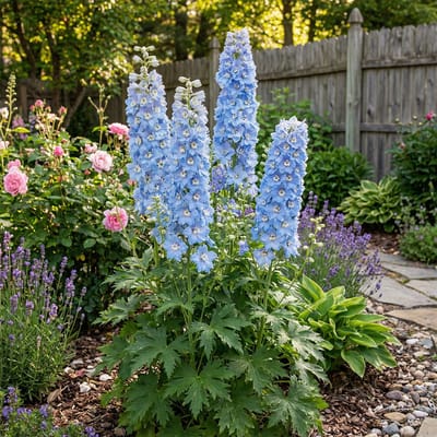 Bloomique - Set van 6 - Delphinium M.Fount.Sky Blue - Ridderspoor - Rijkbloeiend - Winterhard - Vaste plant - 10-20 cm hoog - 9 cm pot