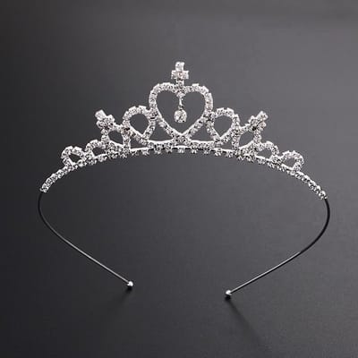 Tiara Prinses voor Meisjes – Diadeem - Zilverkleurig / Kroon met Steentjes – Feestaccessoire voor Kinderen vanaf 3 Jaar