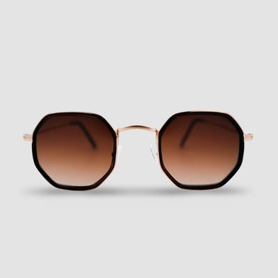 Montuurtjevoorjou - Octagonal Gold Brown - Zonnebril - Heren zonnebril - Festival Bril - Goud