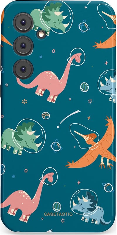 Casetastic hoesje geschikt voor Samsung Galaxy A35 - Dubbellaagse bescherming - Ruimte raptors - Fashion Case - Petrol Perzik