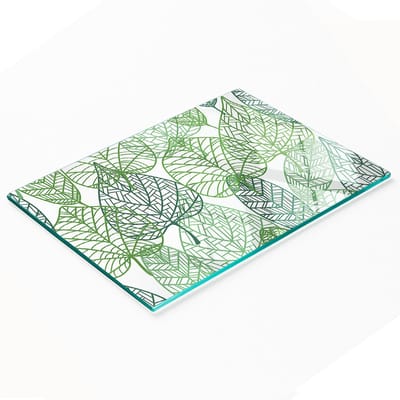 Glazen plank met decoratieve print van groene bladeren, 80x52 cm