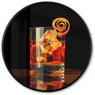 Poster in lijst Rond - Fotolijst 60x60 cm - Posters - Glas - Ijsblokjes - Drinken - Bruin - Ronde posterlijst zwart - Decoratie - Wanddecoratie woonkamer - Muurdecoratie slaapkamer