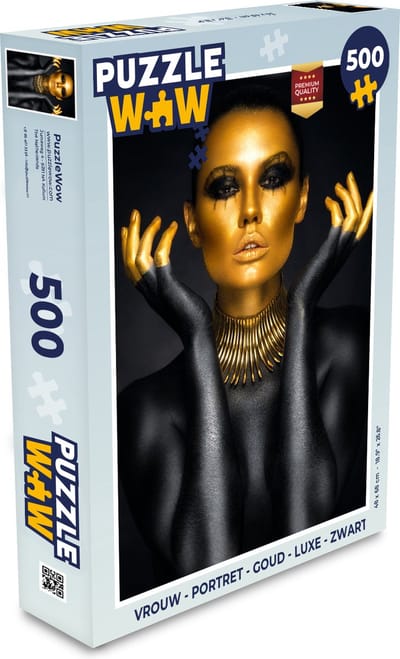 Puzzel Vrouw - Portret - Goud - Luxe - Zwart - Legpuzzel - Puzzel 500 stukjes