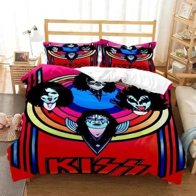 3D Print Kiss Band Rock Beddengoed Set 3D Geprint Geschikt Voor Slaapkamer Dekbedovertrek Set Met Kussenslopen Kinderen Huis Textiel EU Single(135*200cm)3pcs