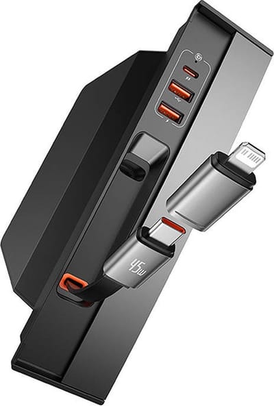 Baseus T-Space USB HUB voor Tesla Model 3 / Y zwart | Ingebouwde 45W USB-C Kabel | 5 Poorten voor Opladen van USB-A en USB-C Apparaten
