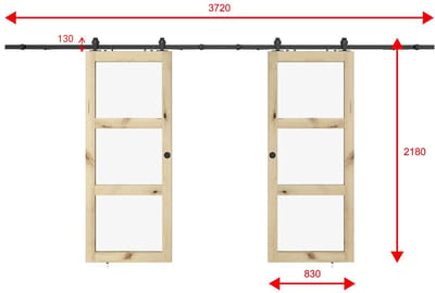 Vente-unique Dubbele schuifdeur met opbouwsysteem in hout en matgehard glas - 3 ramen - 2 x H205 x B83 cm - ACOSTA II
