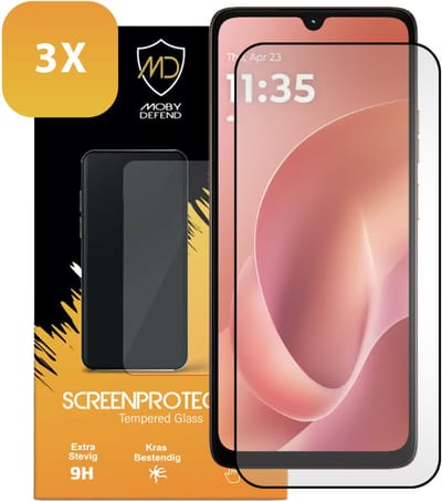 3-Pack MobyDefend Screenprotectors - Geschikt voor Motorola Moto G06 - Screensavers Met Zwarte Randen - Gehard Glas