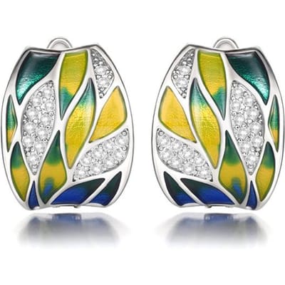 Boucles d'oreilles créoles Huitan pour femmes tempérament pour soirée d'anniversaire Boucles d'oreilles émaillées design feuille Bijoux d'intérêt spécial gray