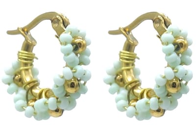 Oorbellen - oorringen - RVS - goudkleurig - lichtgroen - pastel - bloemetjes - hip - trendy - chique - tijdloos - feest - cadeau - dames - vrouwen