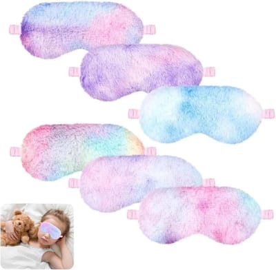 Slaapmaskers voor kinderen, 6 stuks pluche oogmaskers in verschillende kleuren voor dutjes, reizen en ontspanning, 23 x 13 cm