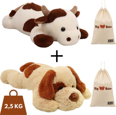 Big Baloo Verzwaringsknuffel Hond & Koe 2,5KG/70CM - Verzwaarde Zware Anxiety Knuffel - Weighted stuffed animal voor Kind & Volwassenen