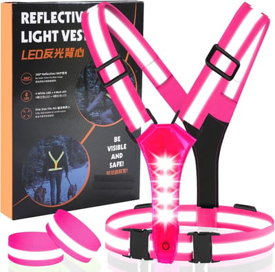 Famanu – Hardloopvest - rood achterlicht - zichtbare verlichting - elastisch - verstelbaar nachtwandelvest - voor joggen en wandelen