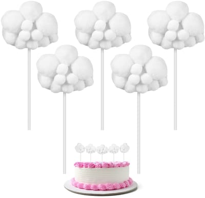 Dailygoods- Taartdeksel 5 Stuks - Wolk Taartversiering - Cupcake Toppers - Taartdecoratie - Creatief Design - Driedimensionaal